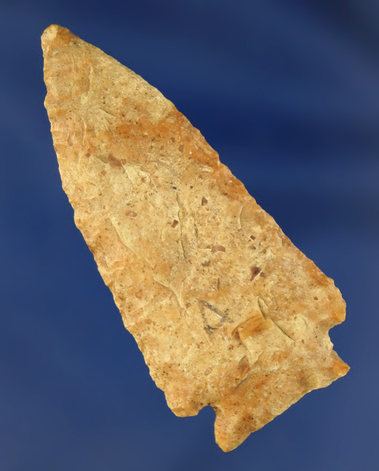 Finely flaked 2 3/16" thin and well patinated Lundy Point found in Pettis Co.,  Missouri.