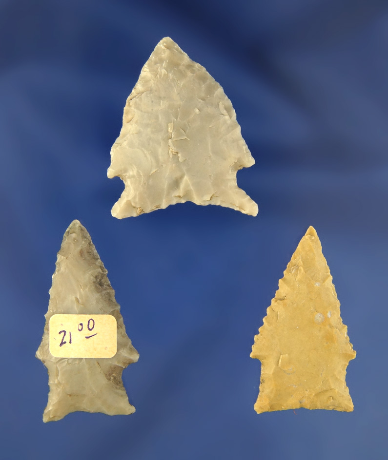 Set of three Fairland Points found in Texas, largest is 1 3/8".