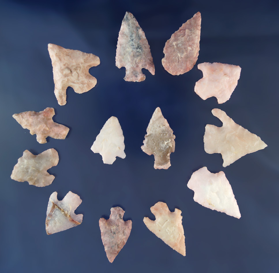 Group of 14 assorted New Mexico area Arrowheads, largest is 1 1/4".
