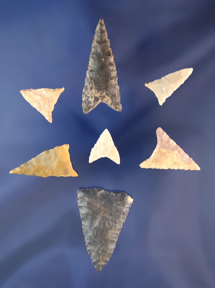 Set of seven Texas Triangle Points, largest is 1 3/4".