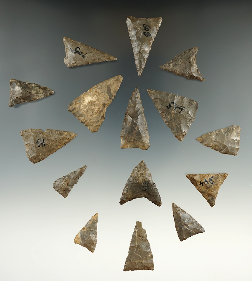 Set of 15 Triangle points found in New York, largest is 1 7/16".