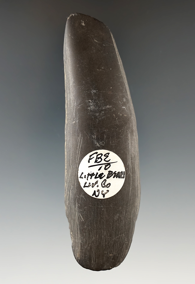 4 1/16" Banded Slate Chisel with unique finger-grip indentations. Livingston Co., New York.