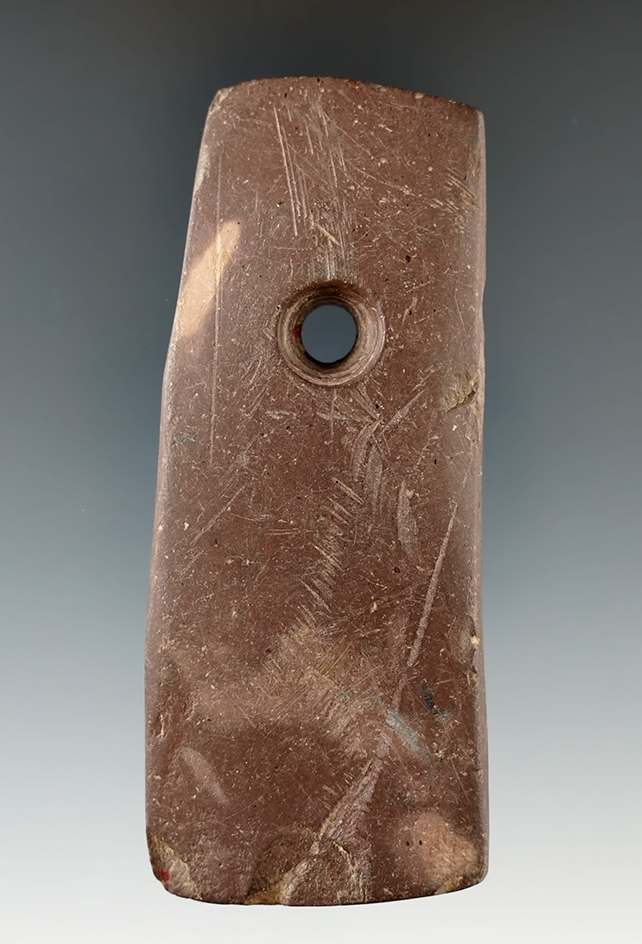 3 1/2" Red Slate Trapezoidal Pendant found in New York.