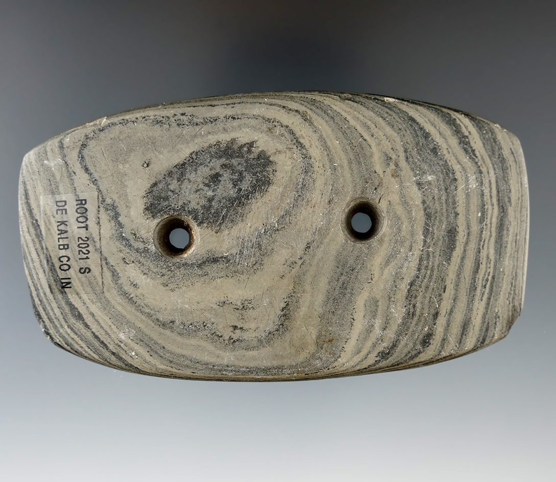4 1/8" Glacial Kame Curved Gorget found in Auburn, DeKalb Co., Indiana. Ex. Mike Thursby.