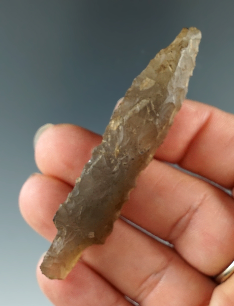 2 3/4" Bear Lanceolate made from Gem Moss Agate, found in Alaska.  Rogers COA.