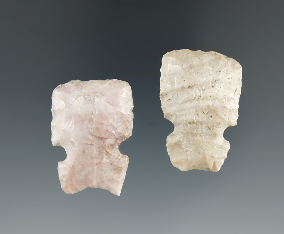 Pair of Sidenotch Hafted Scrapers found in South Texas. Ex. Kaye Don Bruce. a Bennett COA.