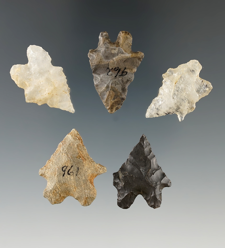 Set of five Bifurcate points found in West Virginia, largest is 1 3/16".