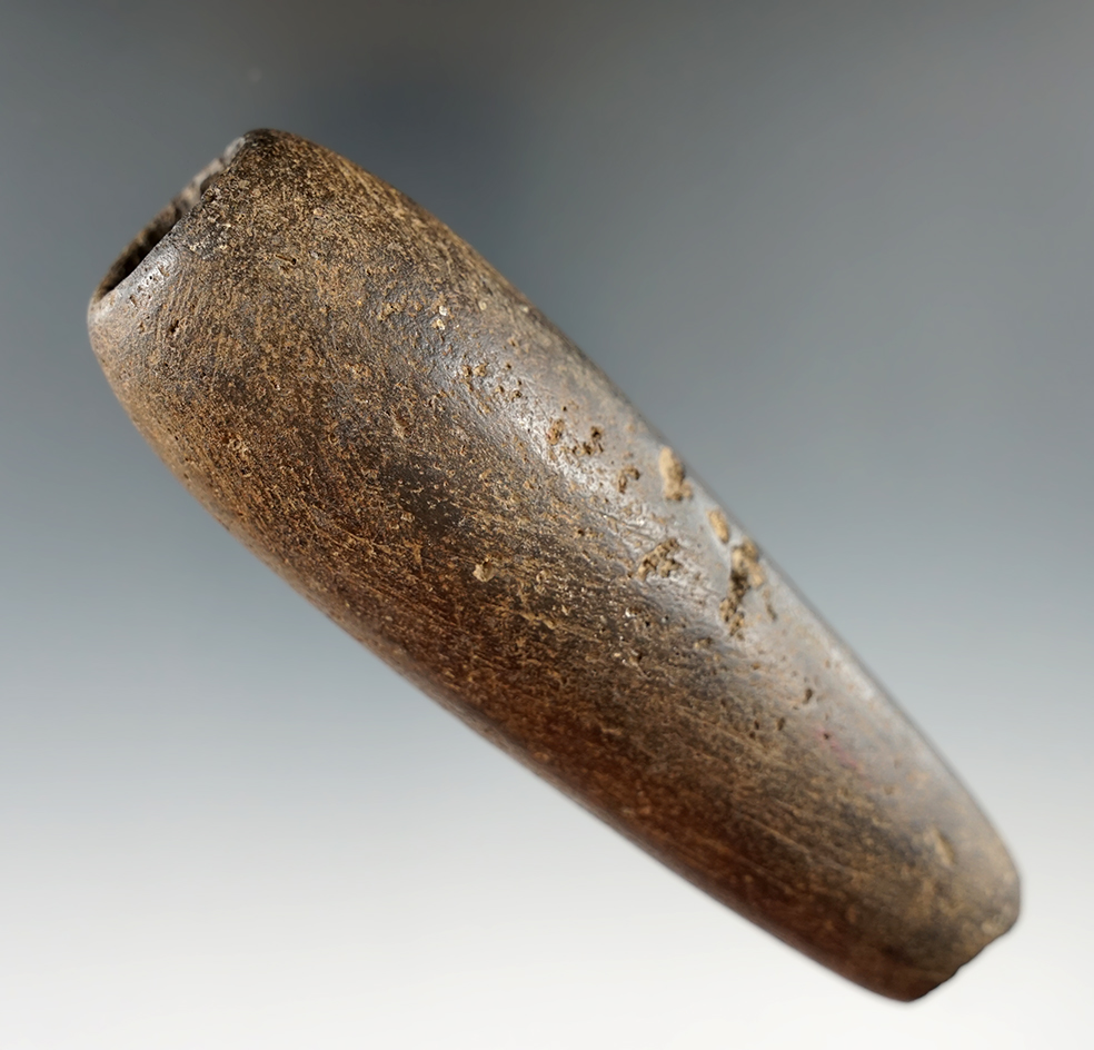 4 5/8" Adena Blocked End Tube Pipe that is heavily patinated and nicely gouged. Ohio Valley area.