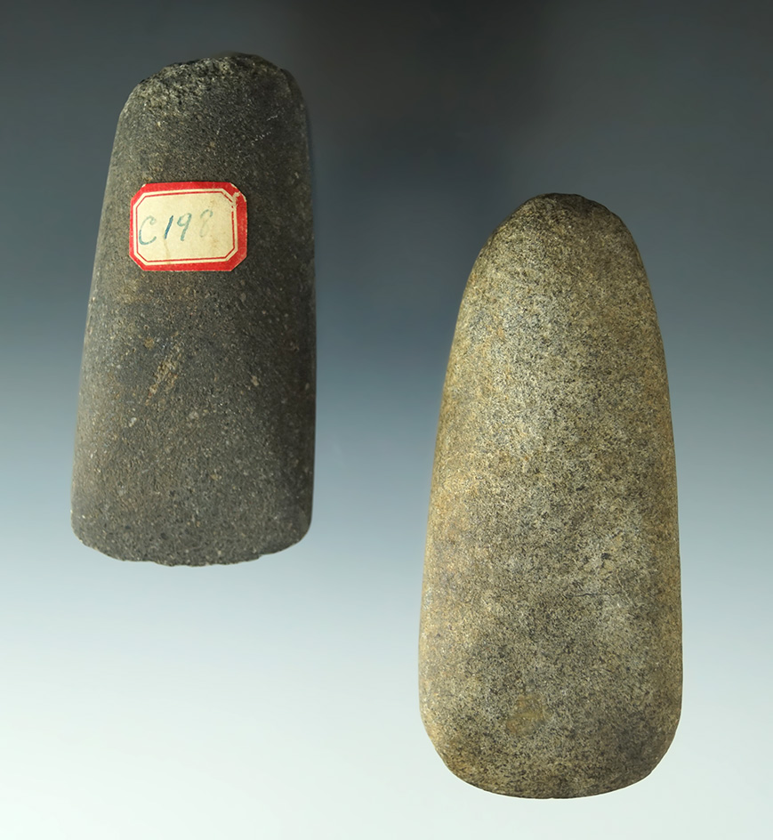 Pair of stone Celts in nice condition found in southern Michigan. Largest is 3 3/4"". Ex. Wagle