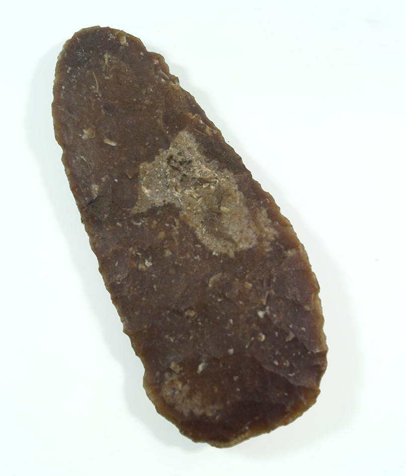 5 9/16" well patinated pre-Columbian Mayan Blade made from Colha Flint found in Belize.