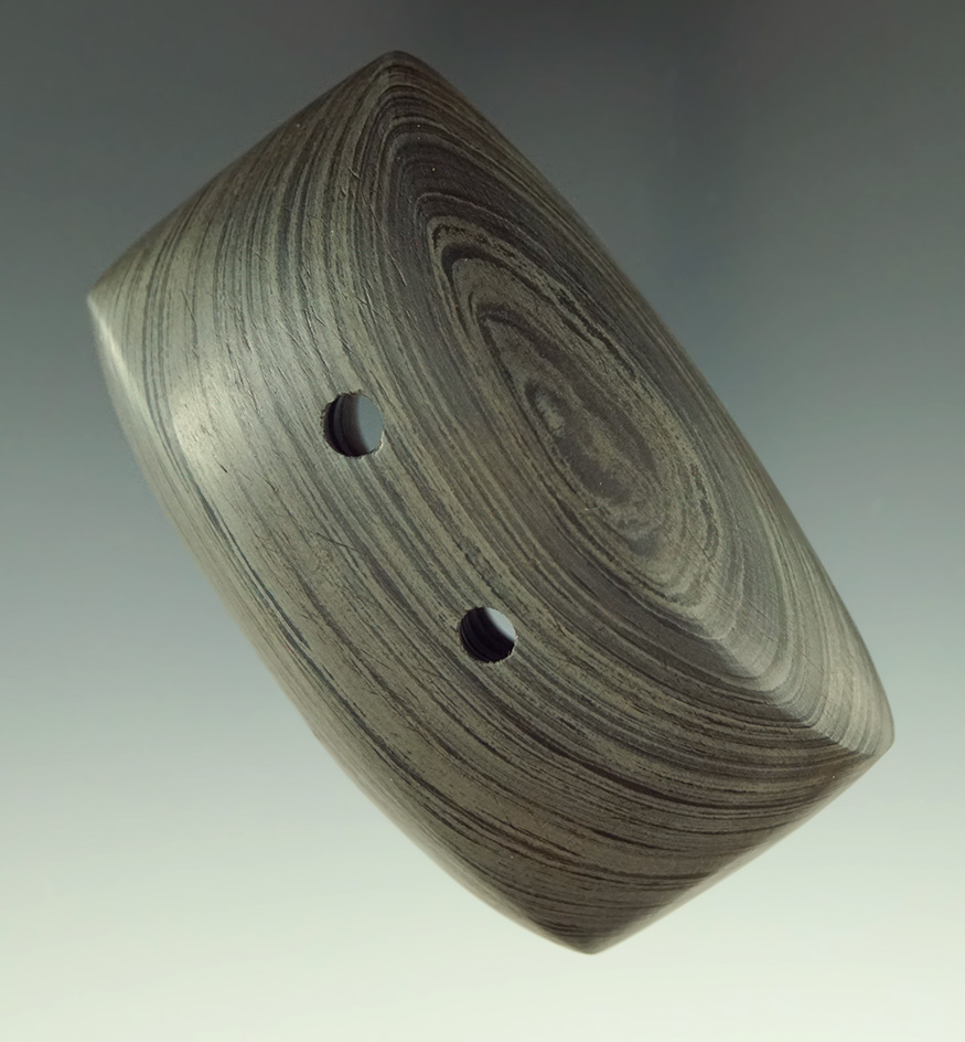 2 7/8" Semi-Keeled Adena Gorget. Ex.  Dilley, Chadwick collections. Doug Hooks collection.