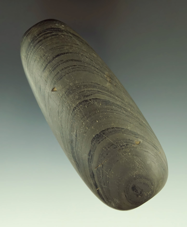 4 1/8" Tubular Bannerstone made from nicely patinated glacial slate found in Shelby Co.,  Ohio.