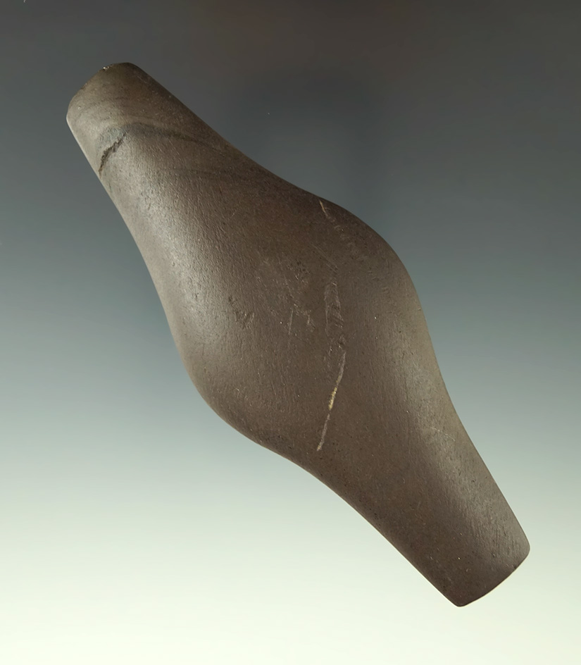 4 3/4" Adena Expanded Center undrilled gorget found in Darke Co.,  Ohio in 1970. Ex. Thiebeau.