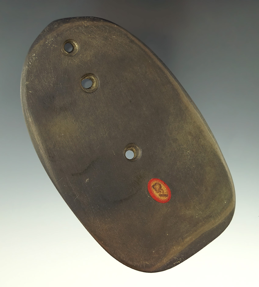 Sale Highlight! 5 1/8" Three Hole Glacial Kame Gorget - Rare style. Wood Co., Ohio. Bennett COA.