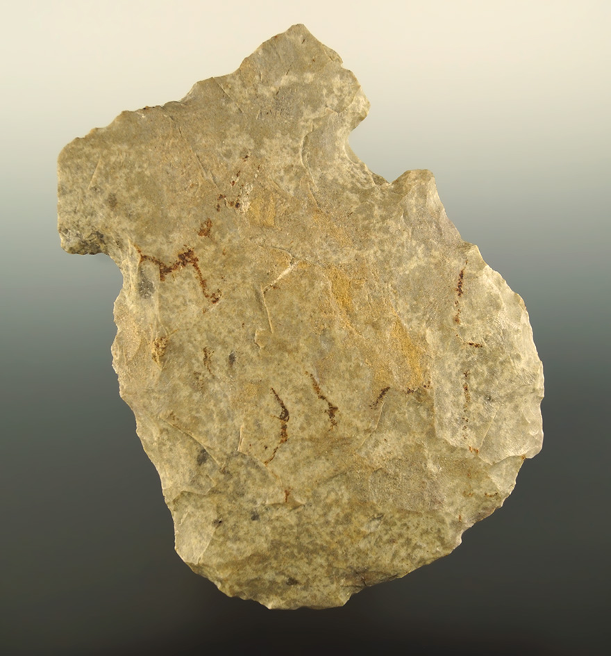 4 7/8" Millcreek chert Notched Hoe found in St. Clair Co.,  Illinois at Cahokia Mounds.