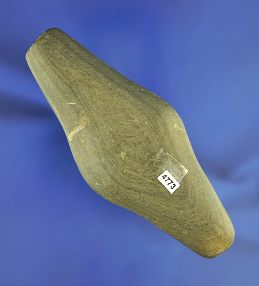 4" Undrilled Adena Expanded Center Gorget made from green banded slate found in Ohio.