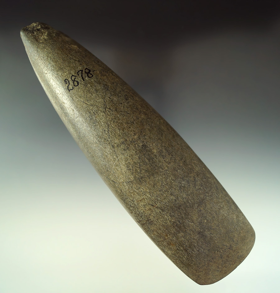 Large highly polished 8 3/4" tapered poll Celt found in Ohio. Ex. Stevens collection.