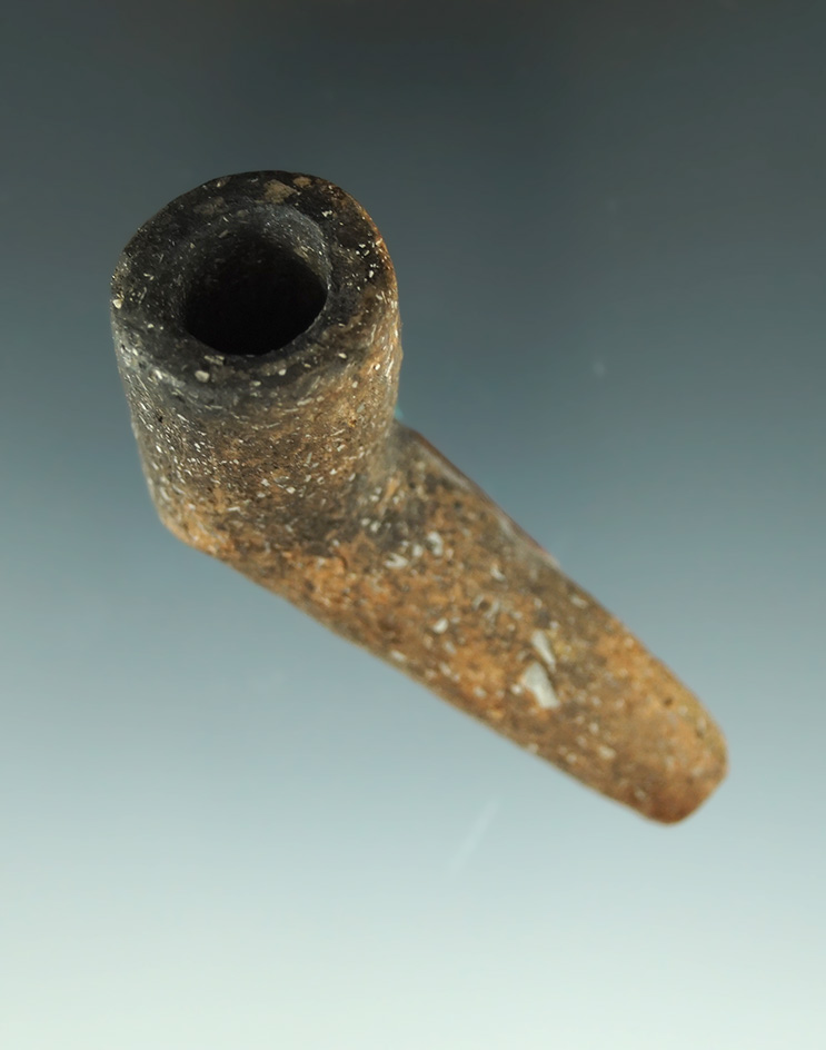 2 3/4" long shell tempered clay pipe found in Cuyahoga Co.,  Ohio. Ex. B. B. Thomas, Collins.