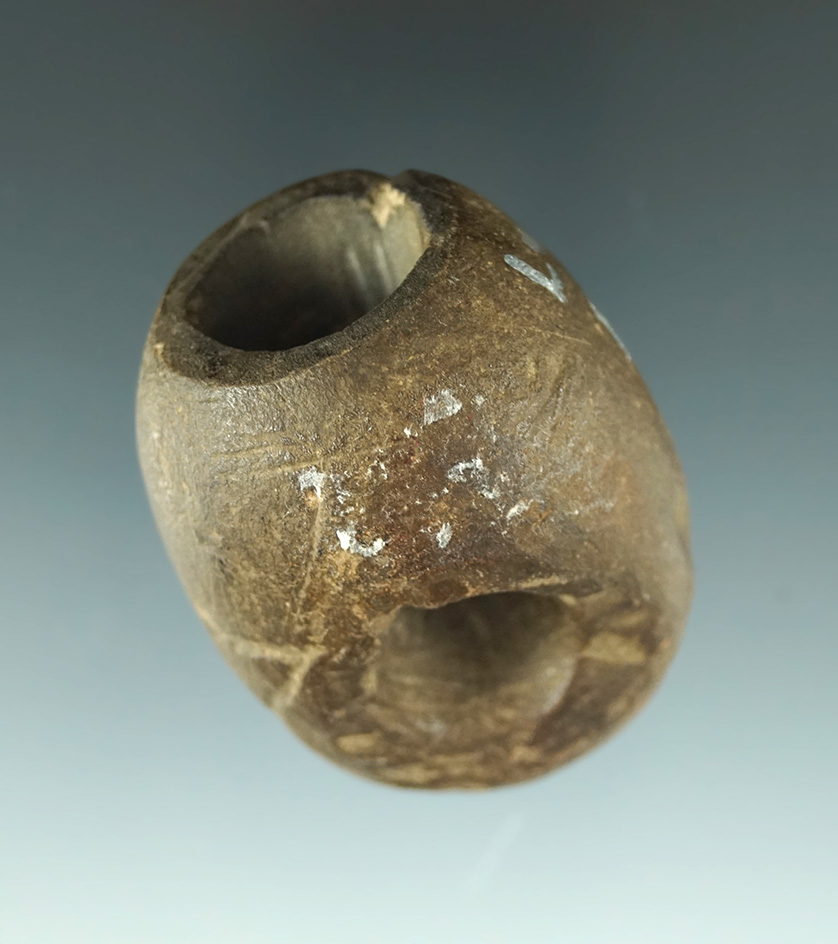 1 and 3/4" tall Stone Pipe found in Lucas Co.,  Ohio with some engraving on surface.