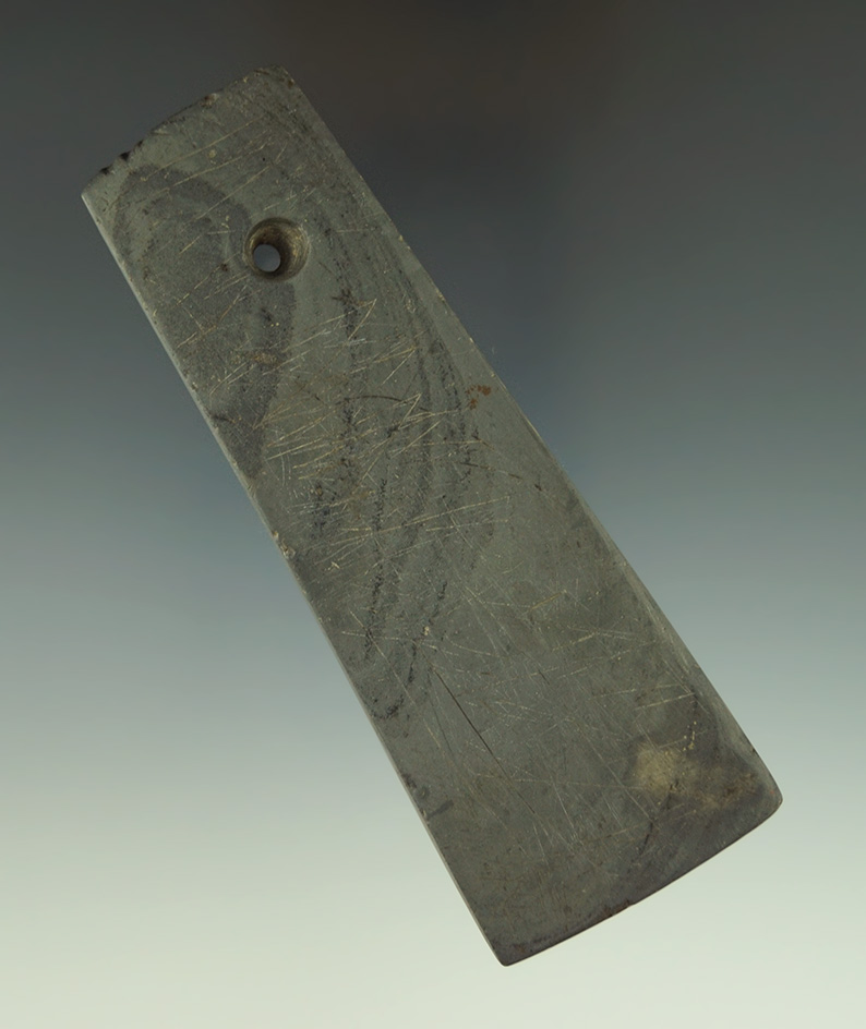 Heavily engraved 4 3/16" Trapezoidal Pendant with tallies on top (fringed) - Summit Co.,  Ohio.