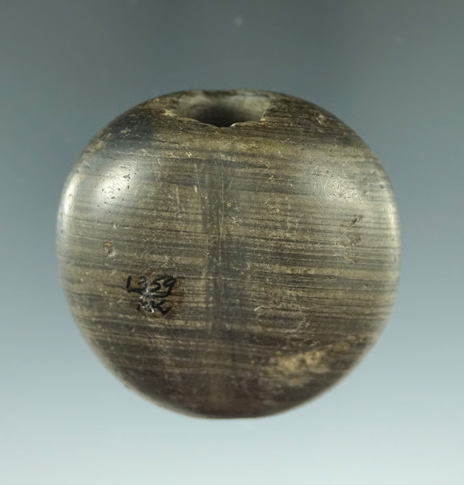 1 11/16" Flattened Tubular Bannerstone that is nicely fluted - Darke Co.,  Ohio. Ex. Trotterman.