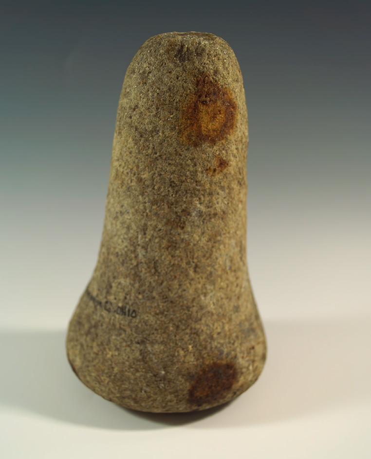 Nicely styled 5 3/4" heavily patinated Bell Pestle made from quartz found in Champaign Co.,  OH.