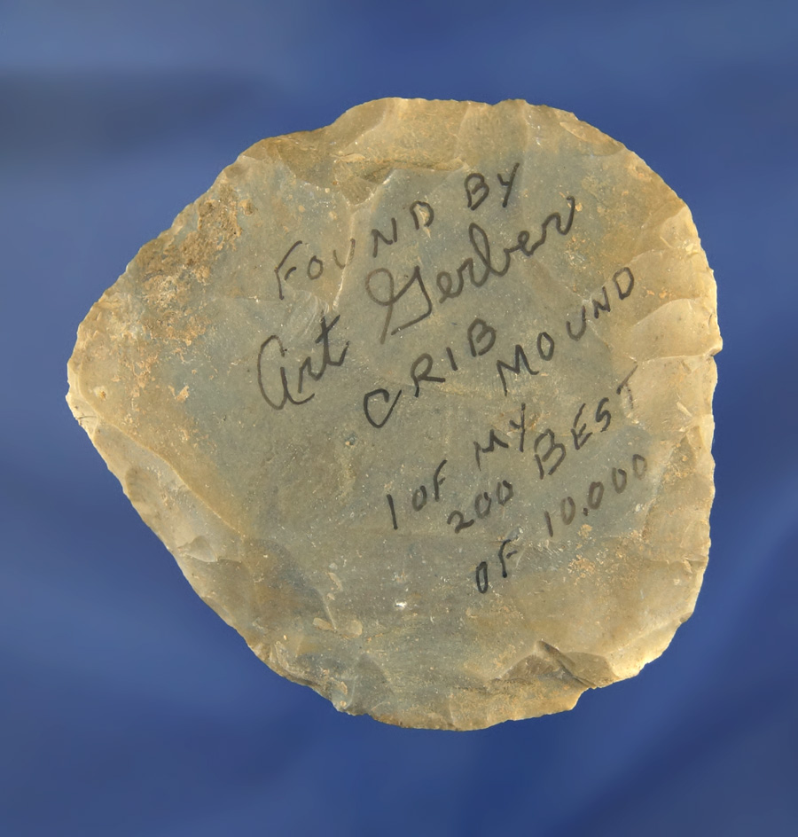 2 7/8" Hornstone Cache Blade found at the Crib Mound, Spencer Co., Indiana. found by Art Gerber