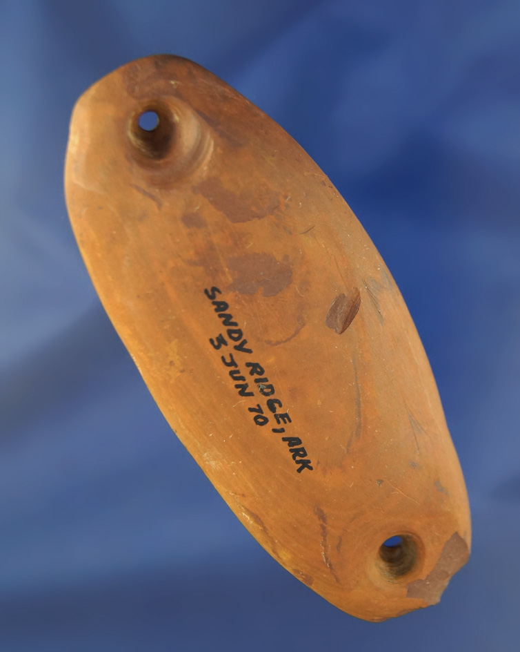 4 3/8" Claystone Gorget found at Sandy Ridge, Arkansas on June 3, 1970.