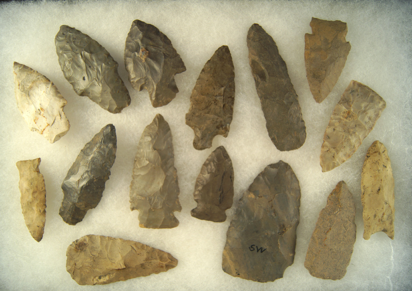 Set of 15 assorted Flint Artifacts found in the Midwest, largest is 3 1/2". Ex. Cowan Hood.