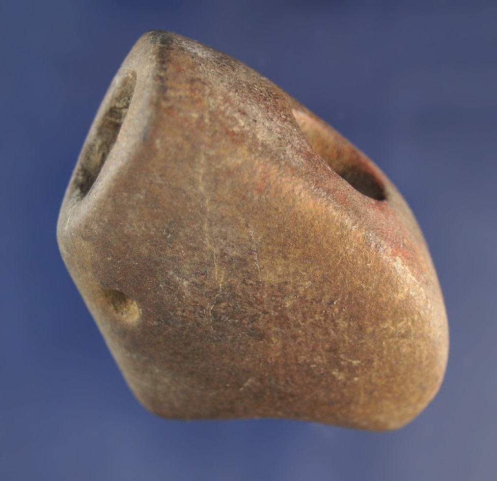 Heavily patinated 2 5/16" sandstone Face Pipe found in southern Ohio.