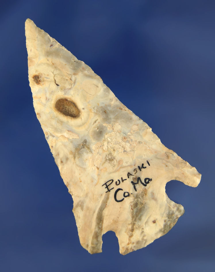 3 1/16" nicely styled Cornernotch found in the Pulaski Co., Missouri.