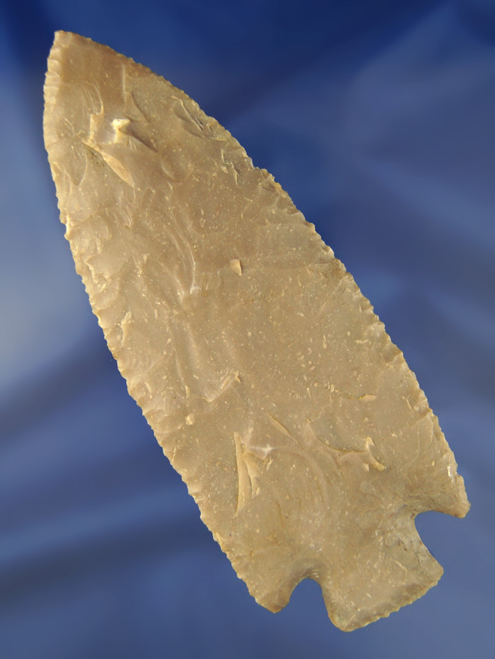 Large and nice 6 1/8" basal Notch knife - Texas - broken and professionally restored at the base.