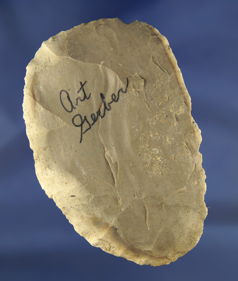 4 3/4" Hornstone Cache Blade found by Art Gerber at the Crib Mound, Spencer Co., Indiana. Signed