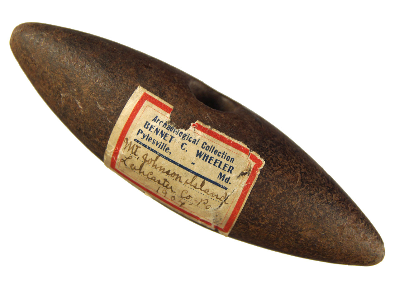 4 1/2" Pick Bannerstone found in Lancaster Co., Pennsylvania in 1904 - Bennet Wheeler collection lab