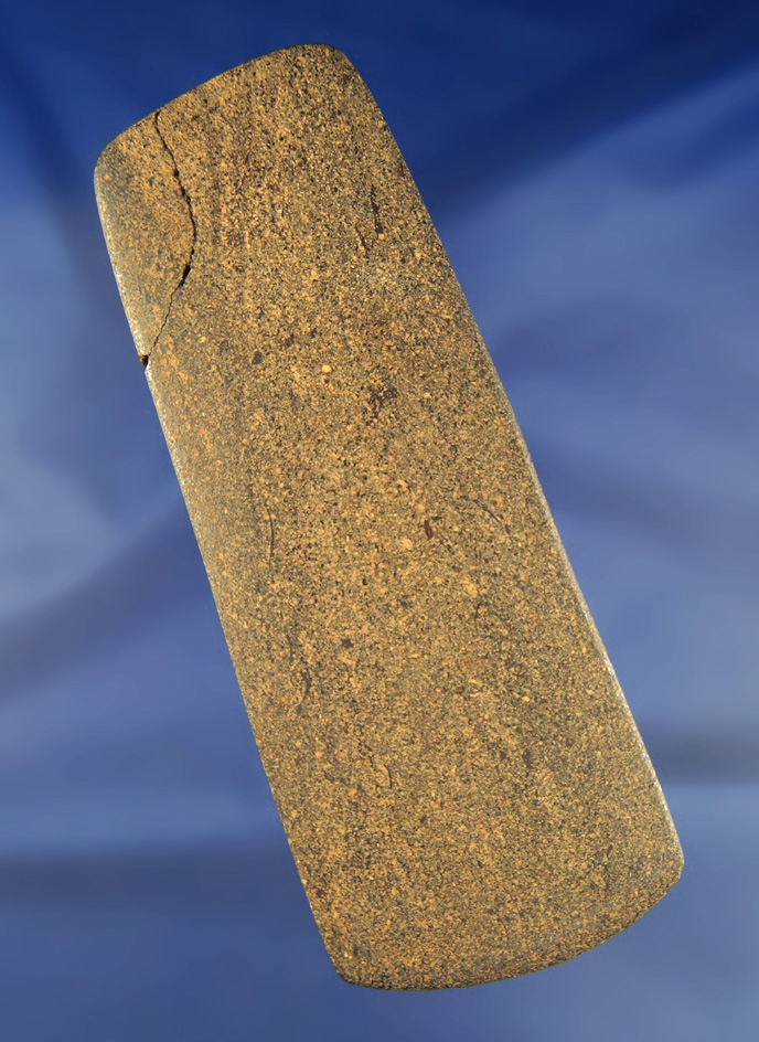 Large and unique, 6 3/4" flat Celt found in Garrett Co., Kentucky. One corner broken and tightly glu