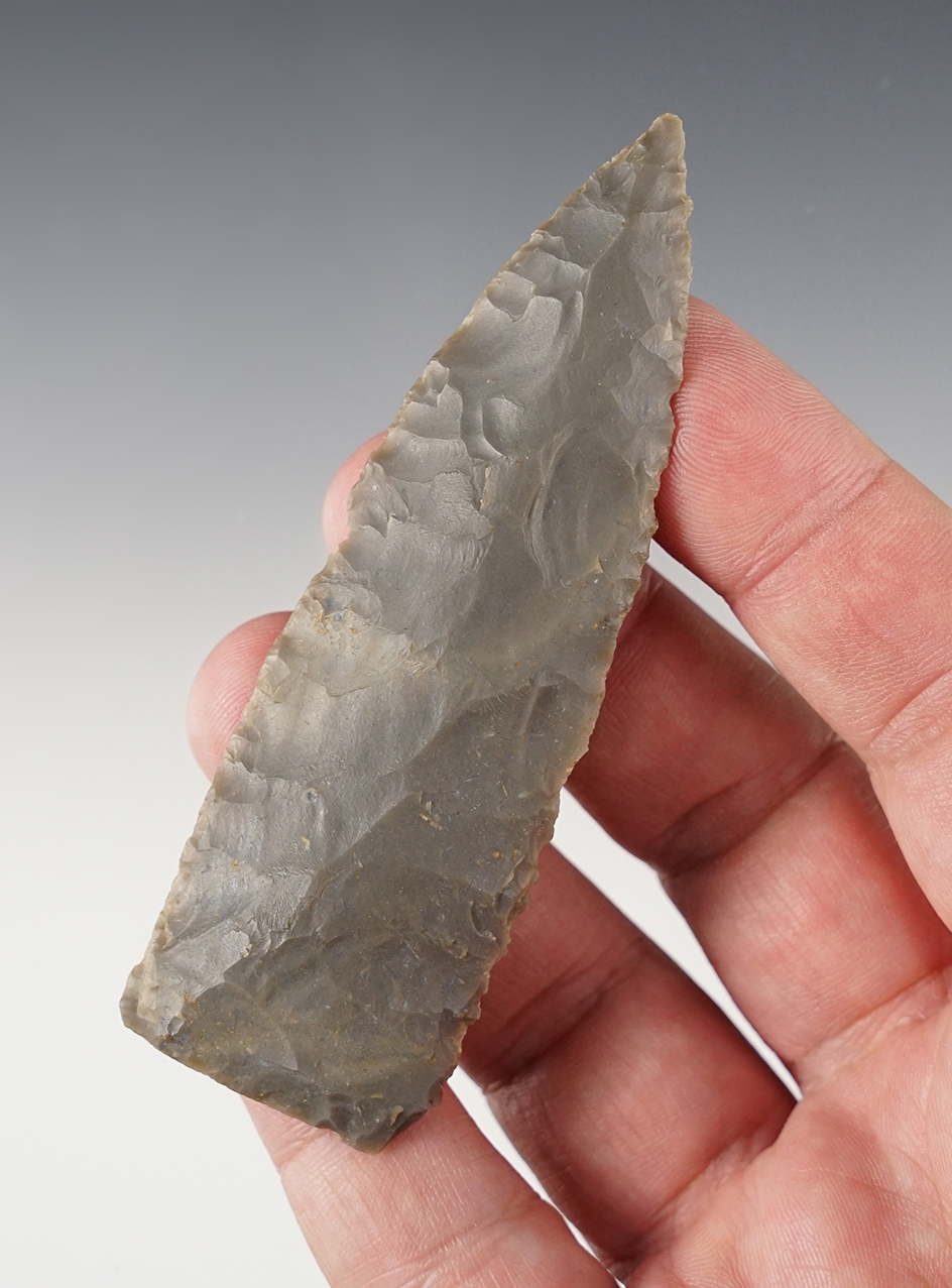 Nicely flaked 3 11/16" Triangular Knife found in Kentucky.