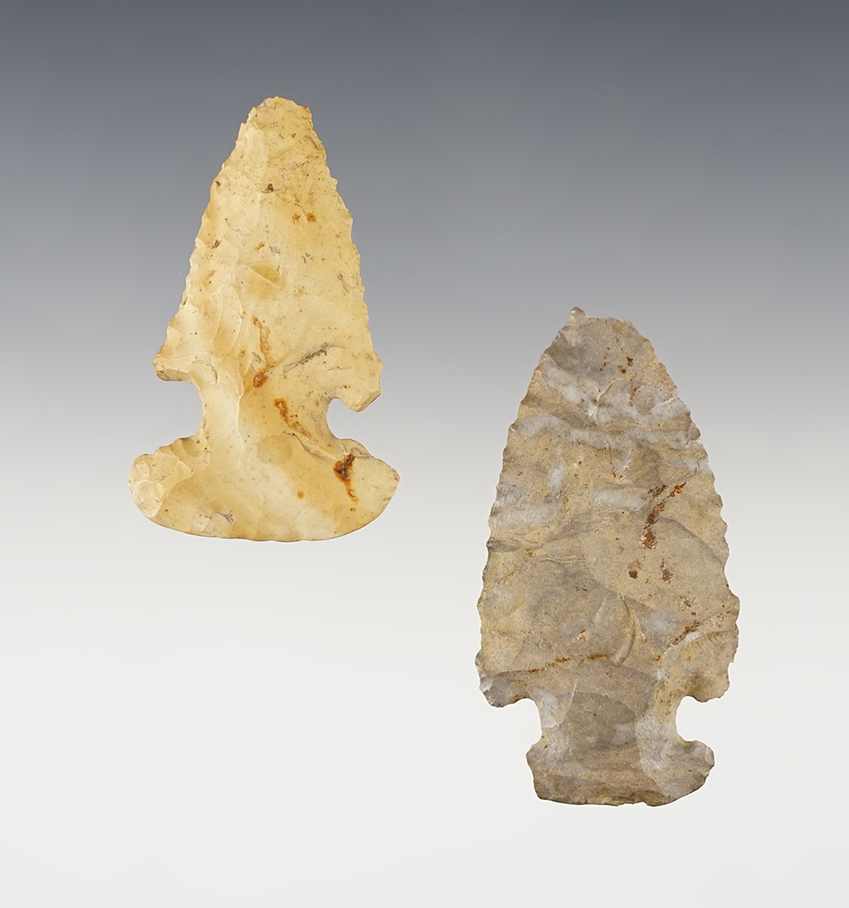 Pair of points found close to Pipe Creek in Grant/Miami Co., Indiana. Largest is 2 1/2".