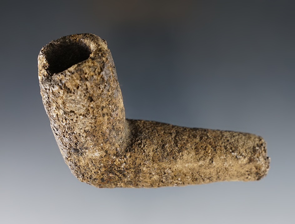3" long x 2 1/8" tall stone pipe found at the Powerhouse Site, Lima, New York.