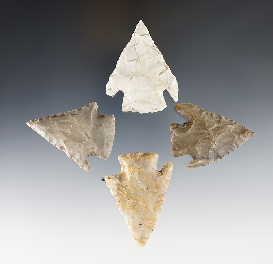 Set of four Cornernotch knives found in Texas, largest is 2"