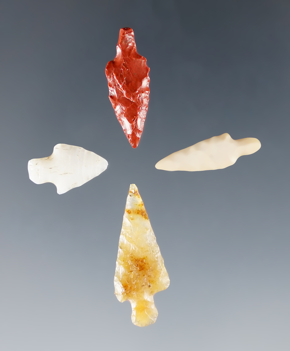 4 well flaked small Columbia River Gem points. Largest is 15/16". Ex. Frank Wilkie Museum. 