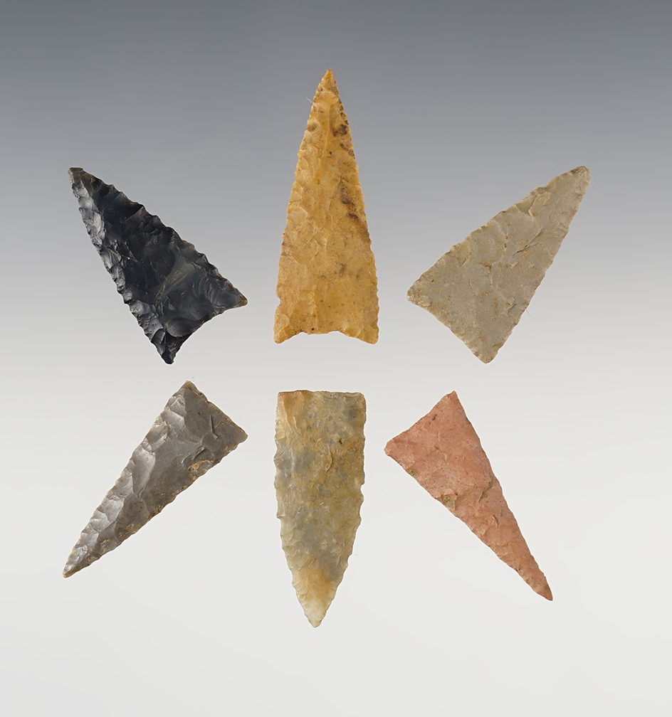 Set of 6 nice Triangles found in the Kentucky/Tennessee area. The largest is 1 5/8".