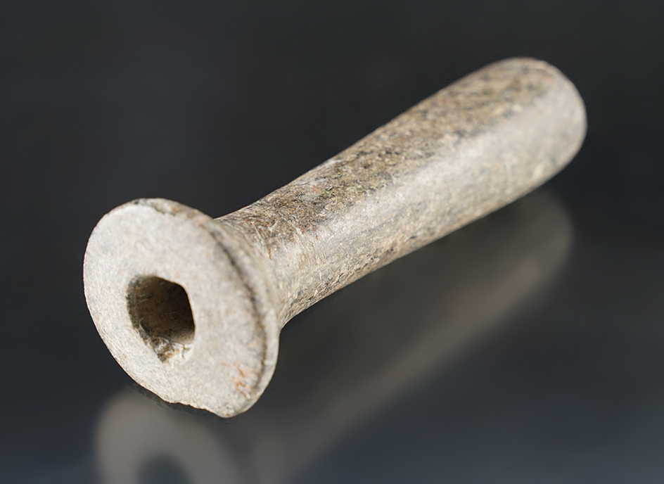 4 5/8" flared end steatite pipe found in Colusa Co., California. Very nice condition for age.