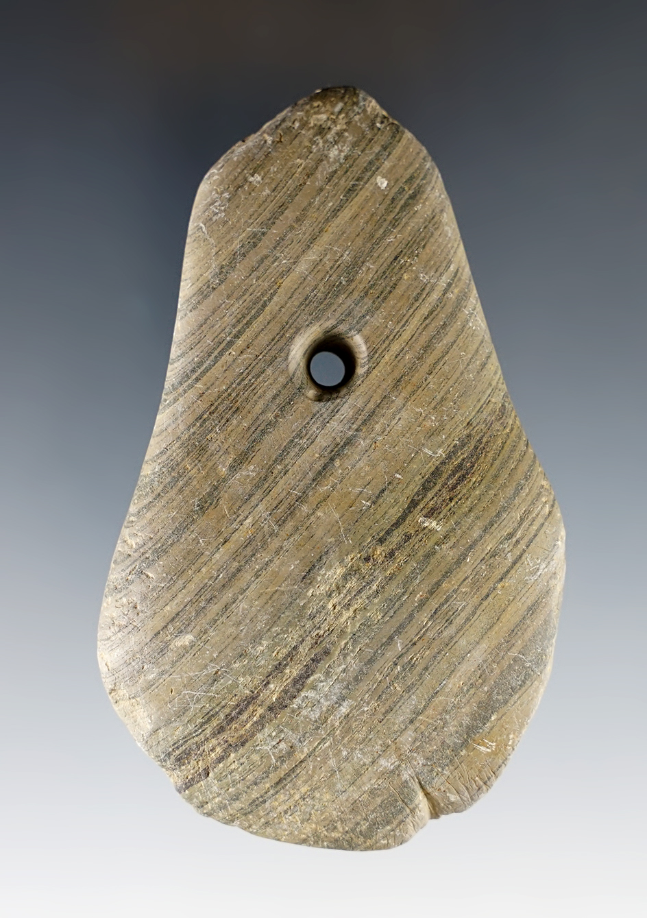 Uniquely styled 3 3/4" Pendant made from beautiful Banded Slate. Montgomery Co., Ohio.
