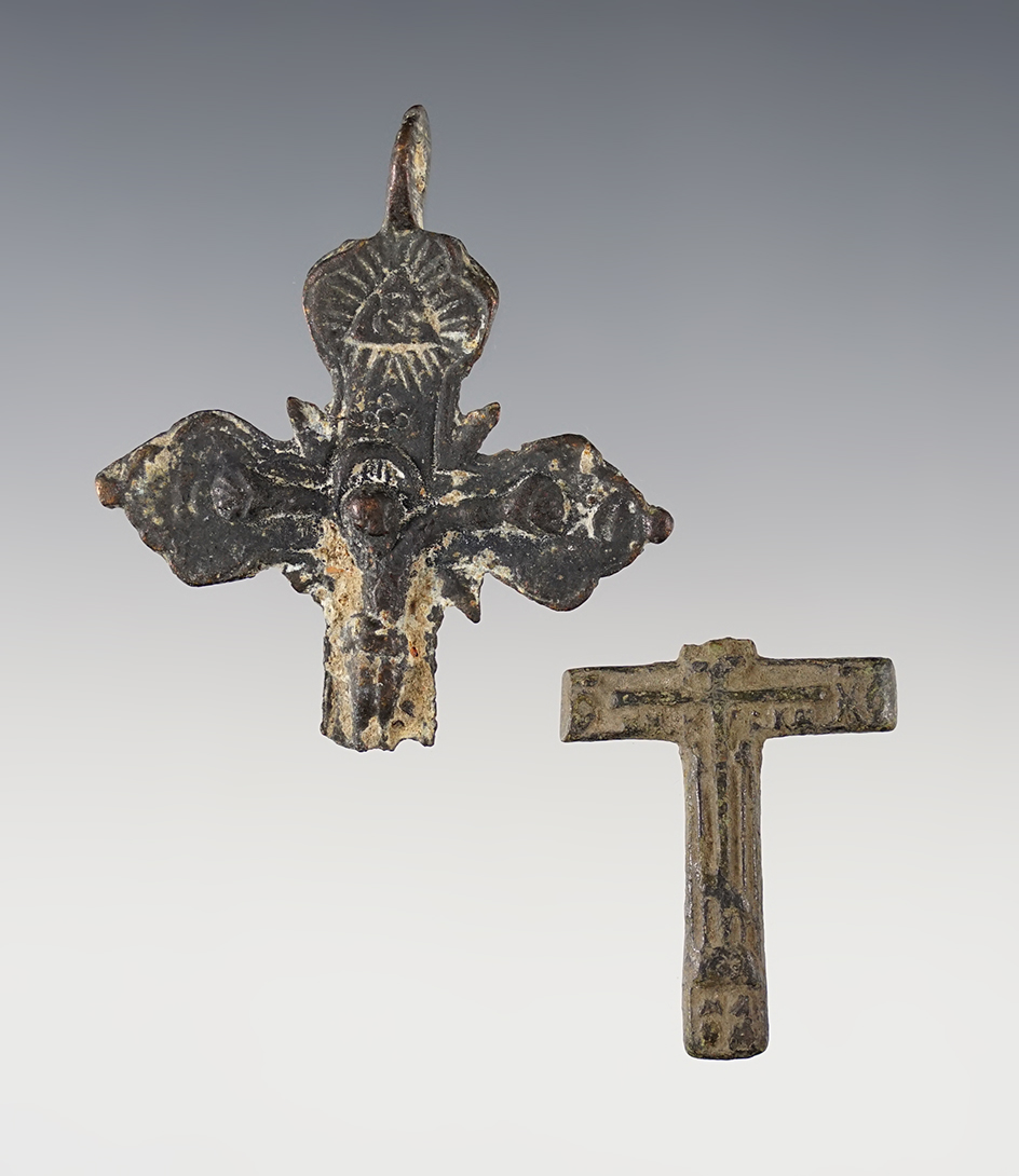 Pair of Medieval Byzantine Crosses. The largest is 2 1/8".