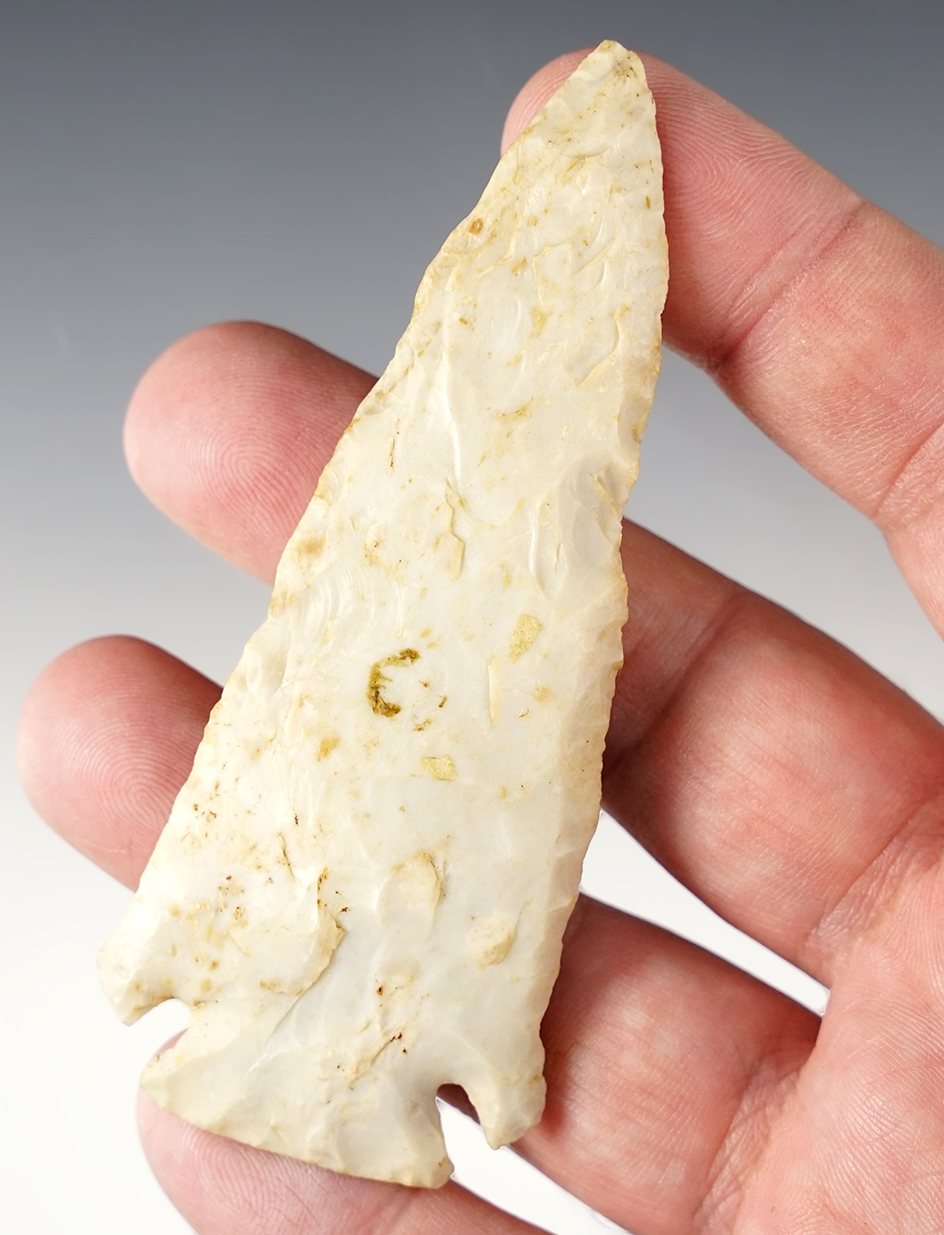 3 5/8" Lost Lake made from high grade flint. Blackford Co., Indiana. Ex. Schumacher.