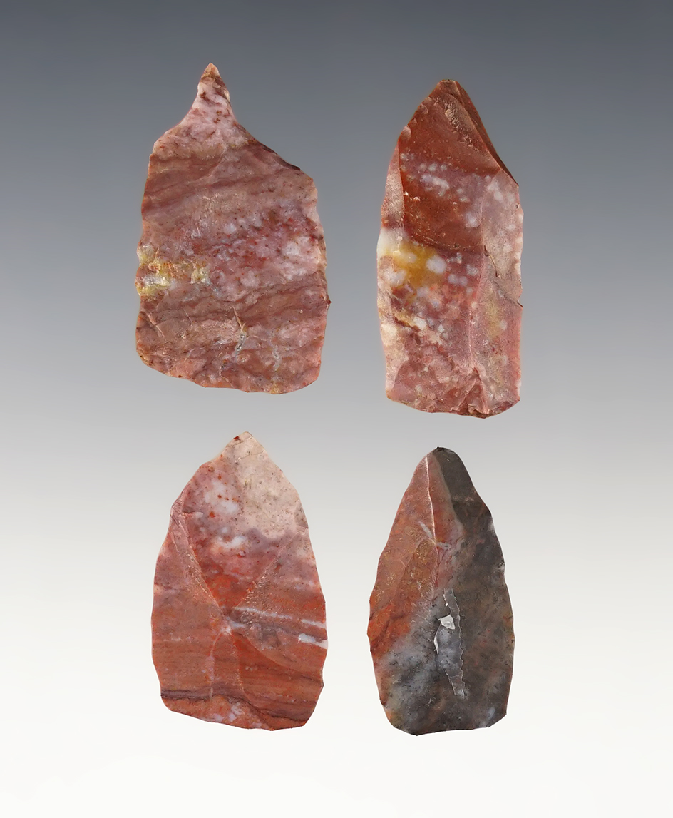 Set of 4 "Expedient" points from the Texas Panhandle - Alibates. Largest is 1 5/8".