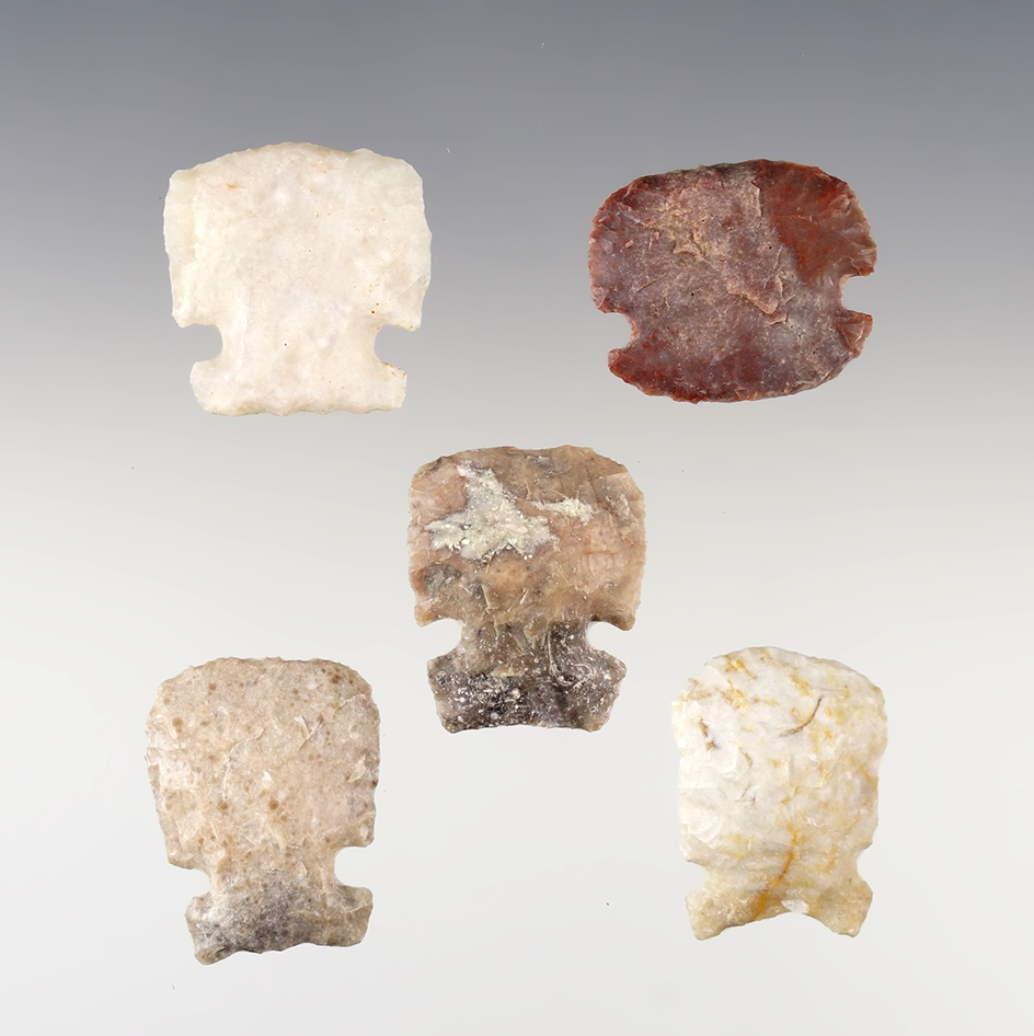 Set of 5 Sidenotch Scrapers found in New Mexico. The largest is 1".