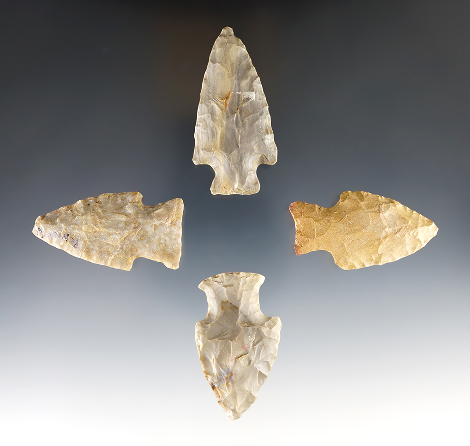 Set of four nice Kentucky points, largest is 2 1/4".
