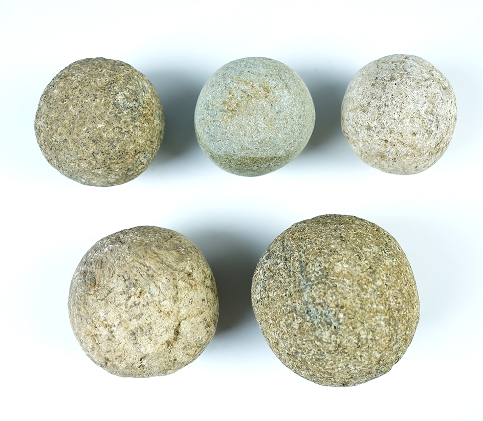 Set of 5 Ohio Hardstone Hammerstones. The largest is 2 1/2".