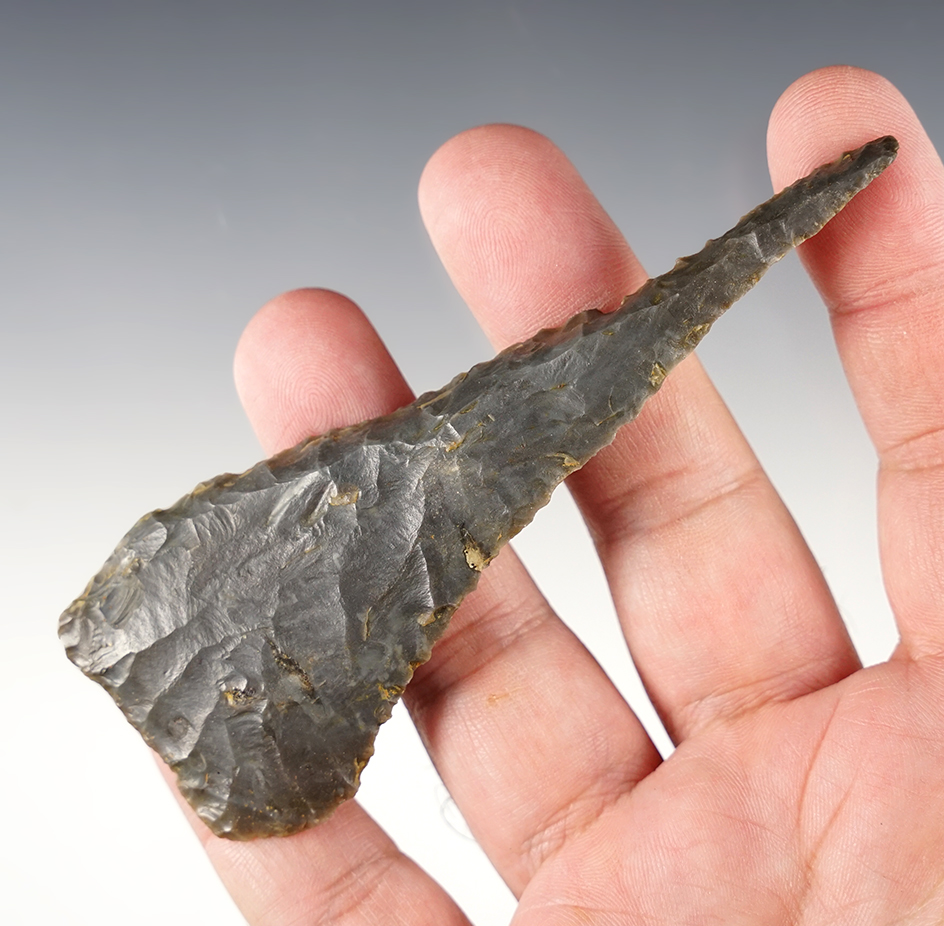 Steeply beveled 4 3/8" Cobbs Blade found in Mercer Co., Kentucky. 